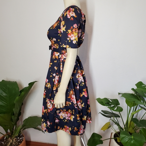 ModCloth Navy Floral Elegant Fit & Flare Dress - Picture 9 of 10
